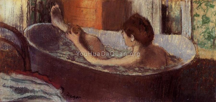 Woman in a Bath Sponging Her Leg - 埃德加·德加